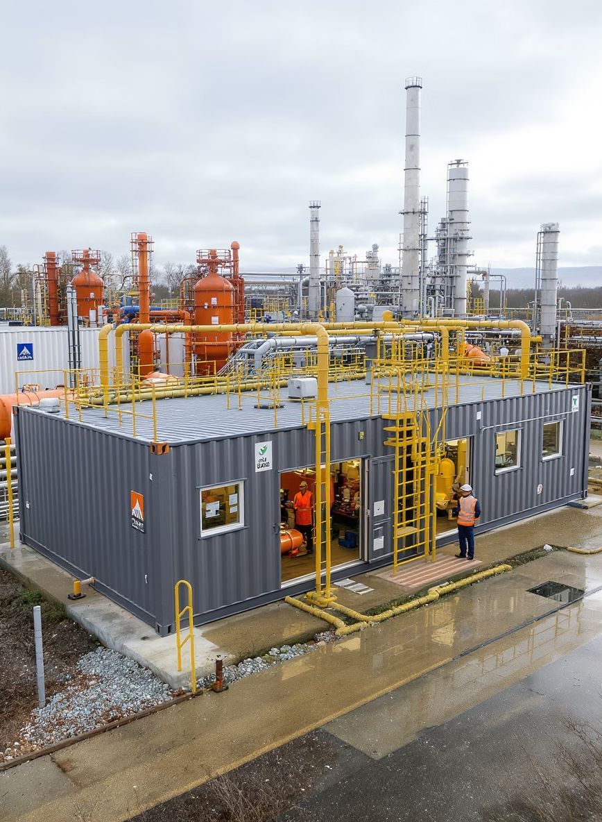 Modular industrial processing equipment shown in the RE+FUEL reference presentation
